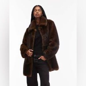 Mango mobwife aesthetic faux fur coat with oversized collar in chocolate